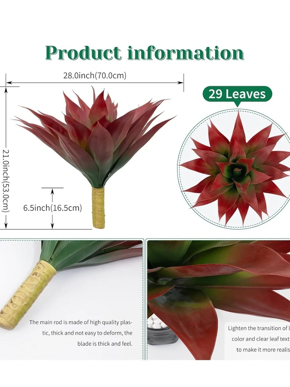 NWT Set of 2 Red Green Faux Agave Succulents 28
